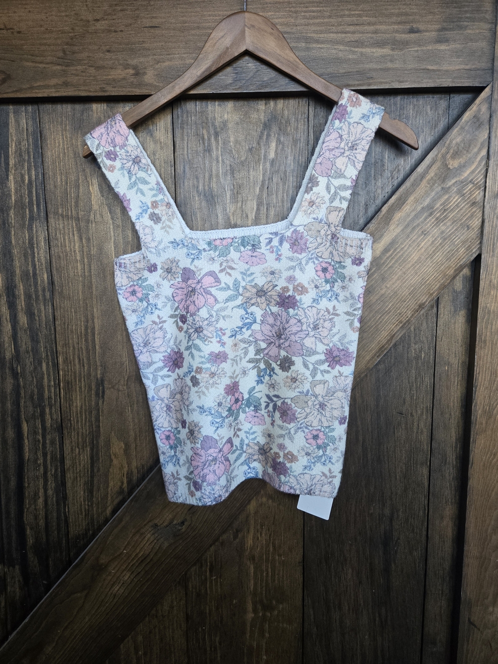 Floral Square-Neck Tank Top in Soft Pink